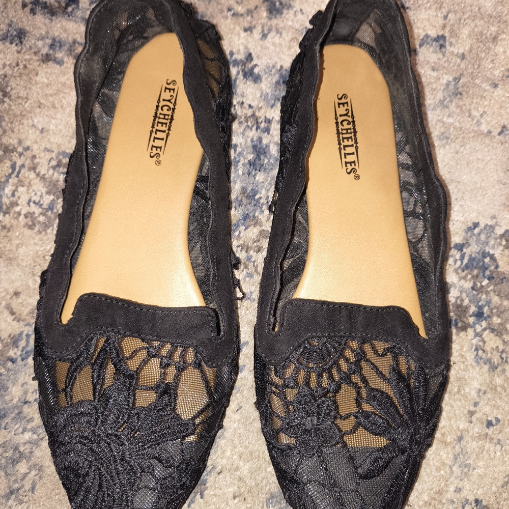 Seychelles Black Lace Floral Ballet Flats